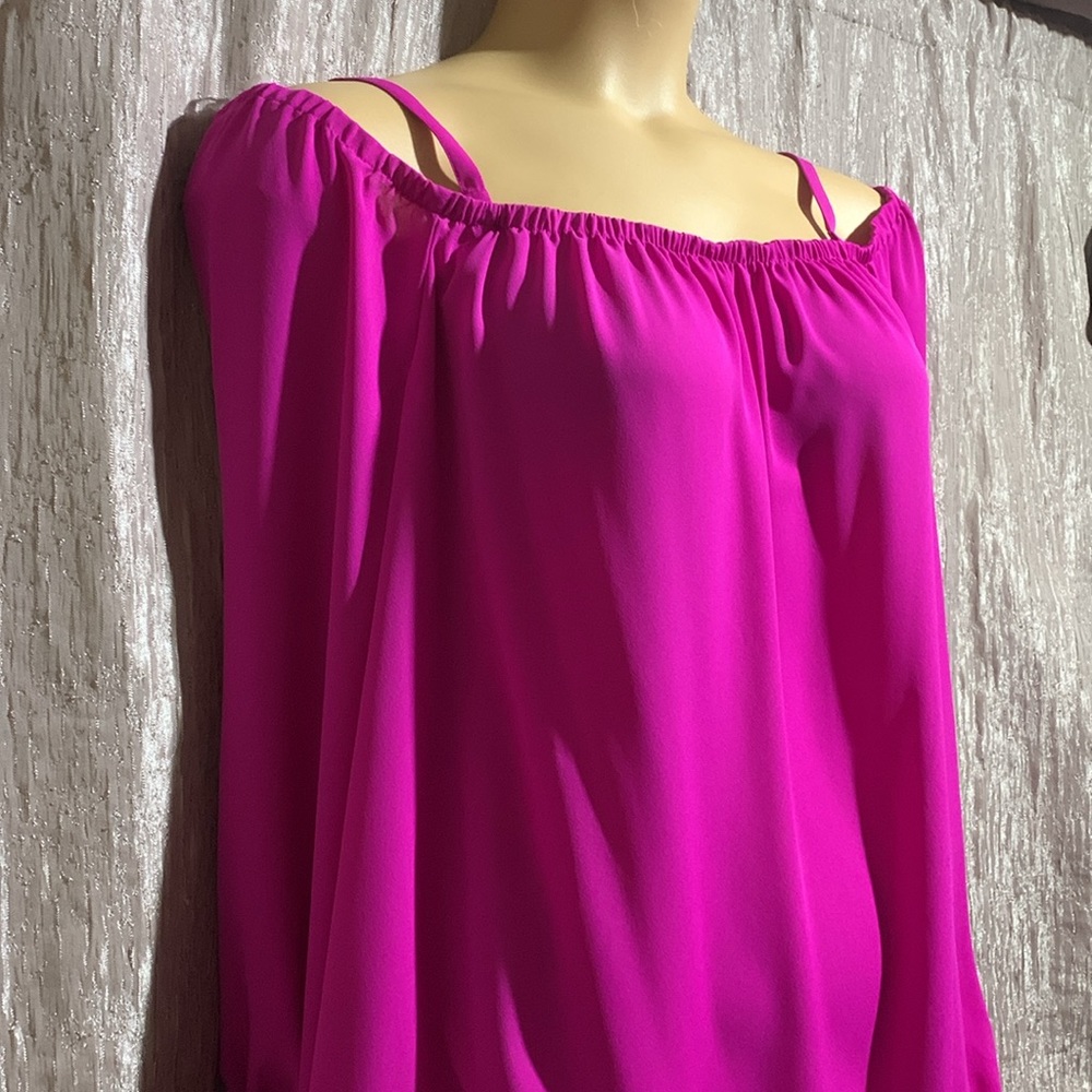 INC International Concepts Top Blouse 2X NWT Pink/Purple/Magenta Flame Stretchy - Picture 4 of 16
